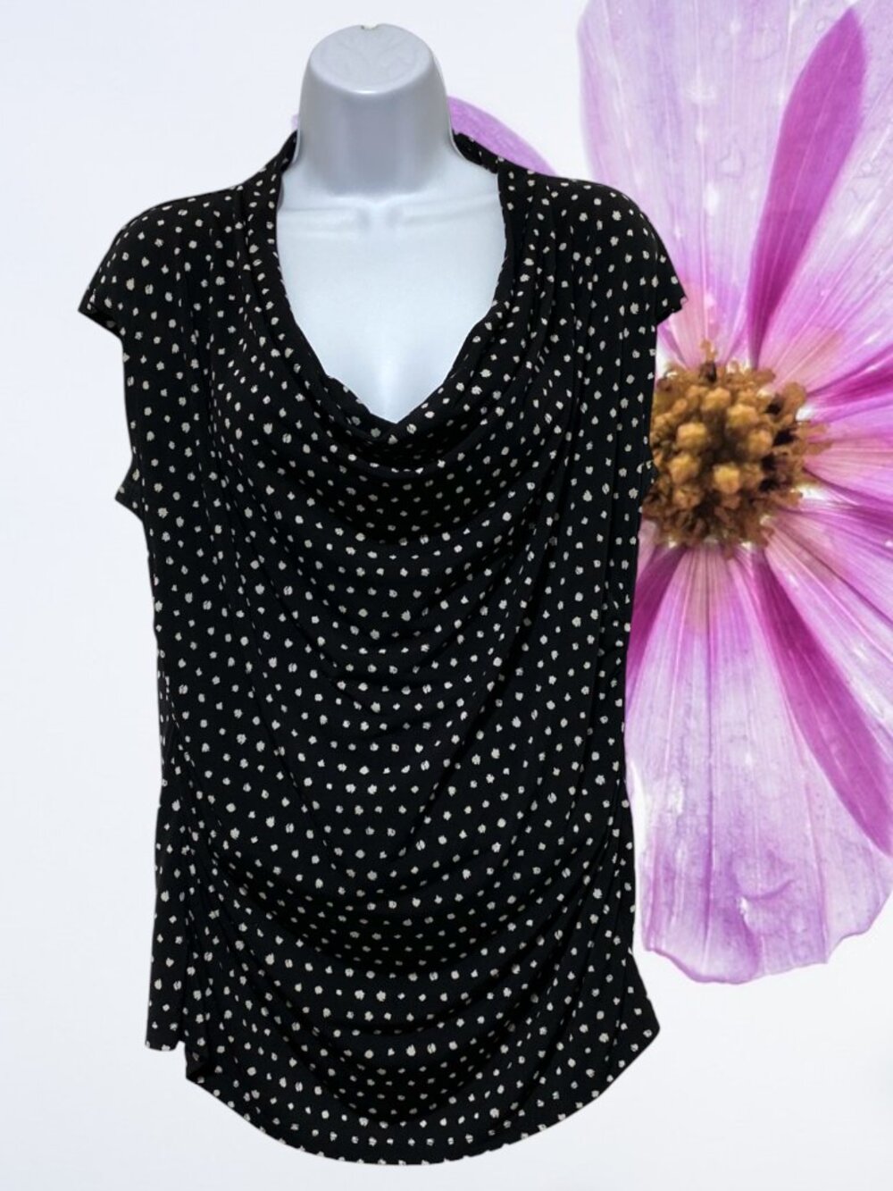 Worthington-Women's Petite Large Pullover Polka Dot Top Scoop Neck-Light Weight